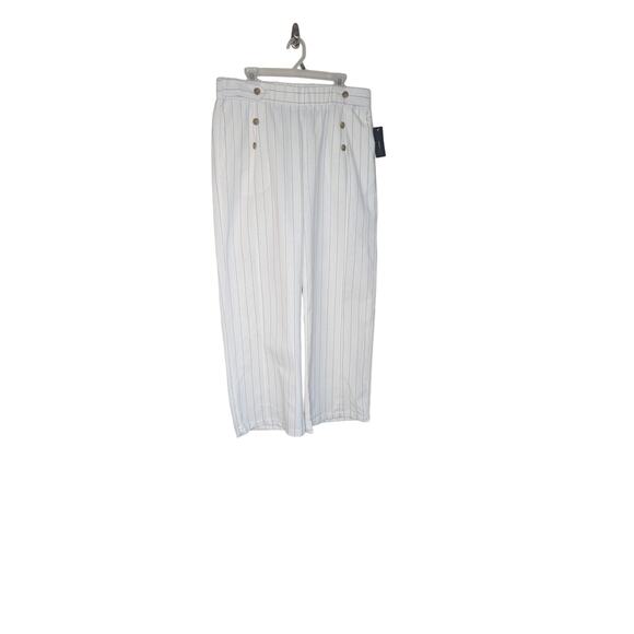 New Robert Louis ivory Linen blend wide leg sailor style pants striped wmns XL - Picture 1 of 11
